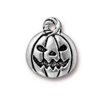 Pumpkin Charms, Jack O Lantern Charm, TierraCast, Frightful Delightful, Qty 4, Antique Silver, Gothci Halloween Jewelry, Scary Pumpkins