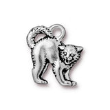 Scary Cat Charms, TierraCast, Frightful Delightful, Qty 4, Antique Silver, Halloween Charm Pendants