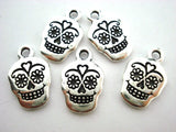 Sugar Skull Charms, 18mm Tierracast Day of the Dead, Rose Skull, Qty 4 Antique Silver Skeletons, Great to make Day of the Dead Jewelry