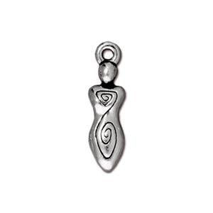 Spiral Goddess Charms, Tierracast Drop Pendants, Antique Silver 20mm Qty 4