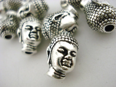 Buddha Head Beads, TierraCast Antique Silver 14mm Big Hole Beads Qty 4 to 20,  Zen Buddhism Yoga Wrap Bracelet Beads Large Hole