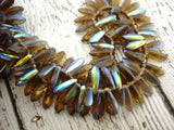 SMOKEY TOPAZ AB Dagger Beads /Czech Glass Beads /Briolette Beads /Aurora Borealis Finish /Qty 100 Strand 10mm Gorgeous Color