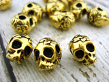 Sugar Skull Beads TierraCast Antique Gold Big Hole Beads 10mm, Qty 4 Day of the Dead Beads, Halloween Beads