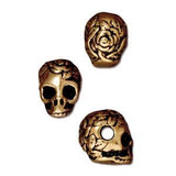 Sugar Skull Beads TierraCast Antique Gold Big Hole Beads 10mm, Qty 4 Day of the Dead Beads, Halloween Beads