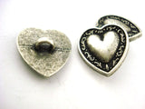 HEART Metal Buttons, Antique Silver 3/4" Qty 4 to 24, Victorian Style Heart Button, Leather Wrap Clasp, Bern Heart, Shirt Clothing Button