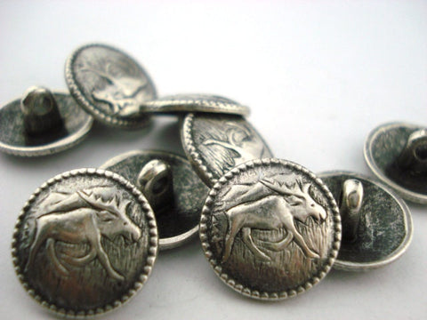 Moose Metal Buttons Antique Silver w Shank 5/8" Qty 4 to 8 Leather Wrap Clasp Wildlife Animal Lakikaisupply Buttons