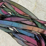 CHASING RAINBOWS, 5 Hand Dyed Silk Ribbons Strings Strands, Great for Silk Wraps and Necklace Ties