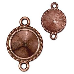 Rivoli Charms Link Frames Antique Copper Swarovski Rivolis Pendant Holders Tierracast, Twisted Edge, 12mm Qty 4