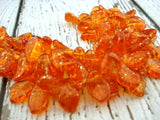 SUNSHINE DUST COATED Leaves Czech Pressed Glass Tangerine Orange Dusted with Gold Leaf Beads Qty 25 14 X 9 mm