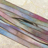 SOFTER SEA LIFE Silk Ribons, Hand Dyed Hadmade Silk Ribbons, Ties Watercolor Blue Green Brown Purple