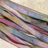 SOFTER SEA LIFE Silk Ribons, Hand Dyed Hadmade Silk Ribbons, Ties Watercolor Blue Green Brown Purple