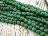 OPAQUE TURQUOISE PICASSO Faceted Round Czech Glass Beads 8mm Qty 25 Turquoise Blue