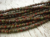 RED PICASSO Opaque 4mm faceted round Czech glass beads Firepolished 4 mm Qty 50 Fire Polished Bohemian spacer bead