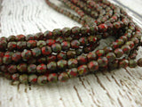 RED PICASSO Opaque 4mm faceted round Czech glass beads Firepolished 4 mm Qty 50 Fire Polished Bohemian spacer bead