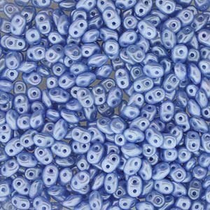 Pastel Light Sapphire Superduos / Czech Glass two hole seed beads / Blue SuperDuo Beads / 10 Grams / 2x5mm