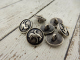 Bucking Bronco Button, 5/8" Antique Silver Metal Button Qty 4, Cowboy Riding Horse 15mm Country Western Southwest Sweater Jacket Shirt