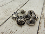 Bucking Bronco Button, 5/8" Antique Silver Metal Button Qty 4, Cowboy Riding Horse 15mm Country Western Southwest Sweater Jacket Shirt