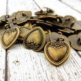 Victorian Flower Heart Button  20mm Antique Gold, Metal Buttons, Shank Back Buttons Great for Leather Wrap Clasps, Clothing and Sweaters