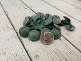 Tapestry Buttons 5/8" - Metal Buttons - Antique Copper w/ Verdigris Green Patina Royal Crest 15mm - Sweater Blazer Button - Leather Findings