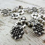 CZECH ROSETTE Buttons Qty 4 TierraCast Pewter Antique Silver 12 mm Shank Back Button, Great for Leather Wrap Clasps or Clothing