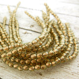 HALO LINEN Faceted Round Beads /Firepolished /3mm Czech Glass Beads /Strand 50 Beads /Fire Polish Facet Beads /Gold Finish