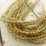 HALO LINEN Faceted Round Beads /Firepolished /3mm Czech Glass Beads /Strand 50 Beads /Fire Polish Facet Beads /Gold Finish