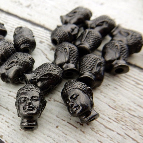 BUDDHA BEADS Tierracast, 14mm Black Plate, Qty 4, Large Hole Beads, Gunmetal Gray, for Yoga Zen Leather Wrap Jewelry