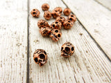 Sugar Skull Beads TierraCast Antique Copper 10mm Big Hole Beads, Large Hole, Qty 4, Rose Skulls Viva Mexicana, Day of the Dead Jewelry