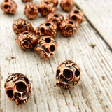 Sugar Skull Beads TierraCast Antique Copper 10mm Big Hole Beads, Large Hole, Qty 4, Rose Skulls Viva Mexicana, Day of the Dead Jewelry