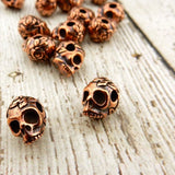 Sugar Skull Beads TierraCast Antique Copper 10mm Big Hole Beads, Large Hole, Qty 4, Rose Skulls Viva Mexicana, Day of the Dead Jewelry