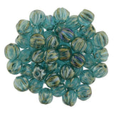 LUSTER IRiS ATLANTIS Blue Melon Beads /Czech Glass Beads /Round Carved Melons 5mm Strand 50 Beads