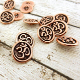 OM Button TierraCast Antique Copper 16mm Round Metal Button, Meditation Buttons, Leather Wrap or Focal Clasp, Jewelry Making Findings