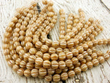 OPAQUE LUSTER Picasso Melon Beads /Czech Glass Beads /Round Carved Fluted Beads 8mm Strand 25 Beads