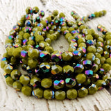 OPAQUE OLIVE VITRAIL 6mm Faceted Round Glass Beads, Czech Glass, Qty 25 or 50, Fire Polished Facet Round Beads