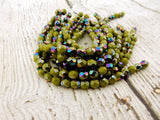 OPAQUE OLIVE VITRAIL 6mm Faceted Round Glass Beads, Czech Glass, Qty 25 or 50, Fire Polished Facet Round Beads