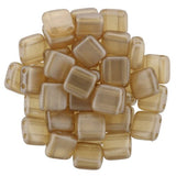 PEARL LIGHTS LATTE /Czechmattes Tile Beads /2 hole /6 mm /Czech Glass Two Hole Tiles /Qty 25 Gorgeous Squares /Great Leather Wrap Beads