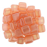 Pearl Lights Pomelo Tile Beads /CzechMates Peach Pearl Tiles /2 hole /6 mm /Czech Glass Two Hole /Qty 25 Squares /Great Leather Wrap Beads