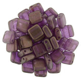 HALO TYRIAN Czech Tiles 6mm Square Beads/ Qty 25 Czechmates Two Hole Tile Beads Qty 25 PURPLE with Gold Shimmer Color Squares