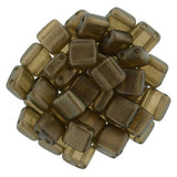 Halo Burnt Umber Tile Beads, CzechMates 2 hole, 6mm, Czech Glass Two Hole Tiles, Qty 25 Gorgeous Soft Brown w Gold Shimmer Squares - LakiKaiSupply