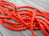 Opaque Red Two Hole Tile Beads /2 hole tile /6 mm /Czech Glass Beads /Square Tiles /Qty 25 Beads /Perfect for Leather Wrap Beads