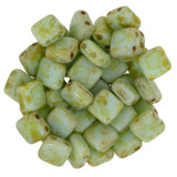 PALE TURQUOISE PICASSO Czech Tile Beads Qty 25 Opaque CzechMates /2 hole /6 mm /Czech Glass Tiles