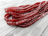 Pearl Lights Claret Tile Beads /Wine Red Squares CzechMates 2 hole /6mm /Czech Glass Two Hole Tiles /Qty 25 Great Leather Wrap Beads