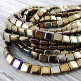 CzechMates Tile Beads, IRIS BROWN 2 hole, 6 mm, Czech Glass Two Hole Square Tiles, Qty 25, Gorgeous Leather Wrap Beads