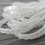 PEARL LIGHTS SNOW White Czech Tile Beads Qty 25 / Beadweaving Bead/ Leather Wrap Bracelet Supplies