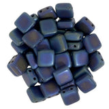 CzechMates Tile Beads, IRIS BLUE MATTE 2 hole, 6 mm, Czech Glass Two Hole Square Tiles, Qty 25, Gorgeous Leather Wrap Beads