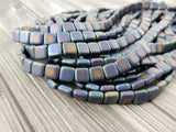 CzechMates Tile Beads, IRIS BLUE MATTE 2 hole, 6 mm, Czech Glass Two Hole Square Tiles, Qty 25, Gorgeous Leather Wrap Beads