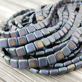 CzechMates Tile Beads, IRIS BLUE MATTE 2 hole, 6 mm, Czech Glass Two Hole Square Tiles, Qty 25, Gorgeous Leather Wrap Beads