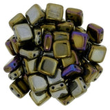 CzechMates Tile Beads, IRIS BROWN 2 hole, 6 mm, Czech Glass Two Hole Square Tiles, Qty 25, Gorgeous Leather Wrap Beads