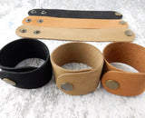 Black Natural or Medium Tan Leather Cuffs with Snaps, .5" Wide, Qty 1 to 10 Genuine Leather Wristband 1/2" Cuff Blank Hand Stamping Supplies