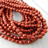 Metallic Lava Matte 3mm Faceted Round Beads /Czech Glass Beads /Red Metal Firepolished Beads /Fire Polish